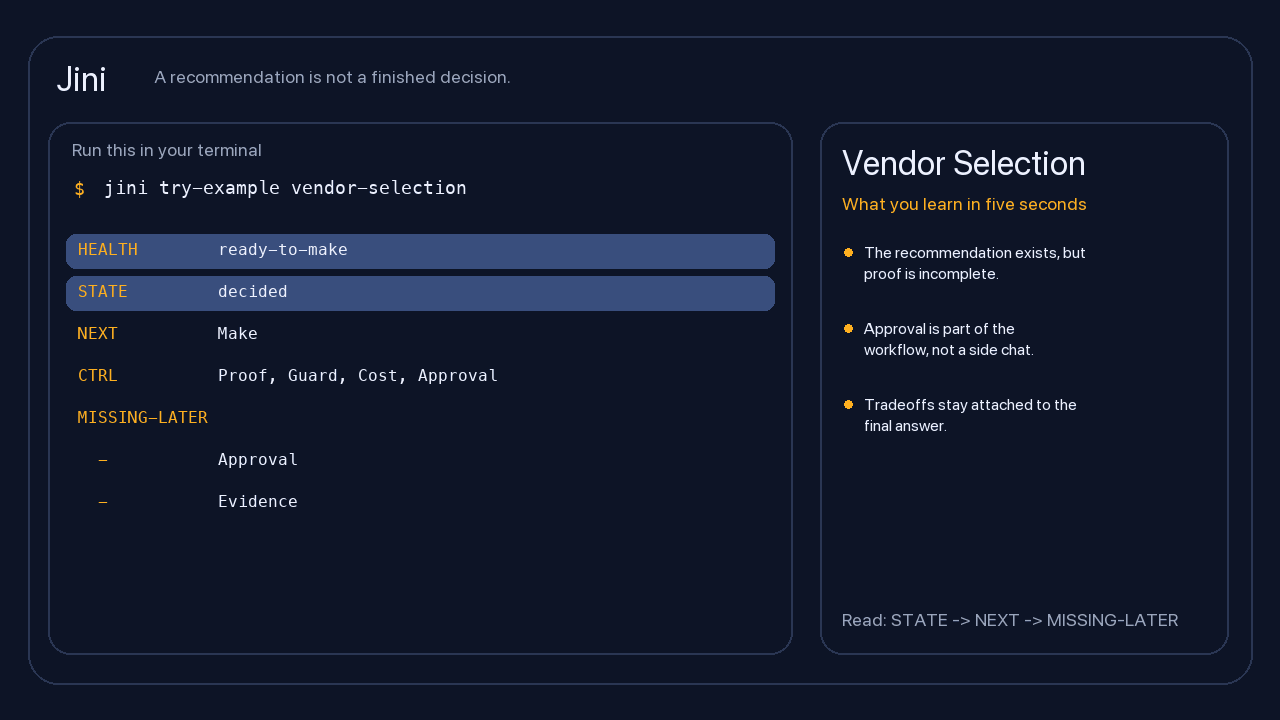 Jini preparing a recommendation memo from a vendor comparison